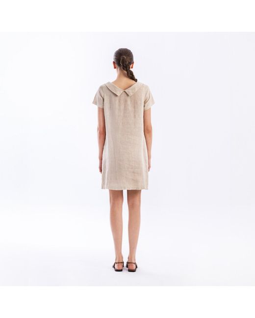 Haris Cotton Natural Neutrals Knee Length Boatneck Linen Dress