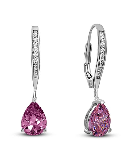 Genevive Jewelry Red Genevive Sterling Plating With Pear-Shaped Cubic Zirconia Dangle Earrings
