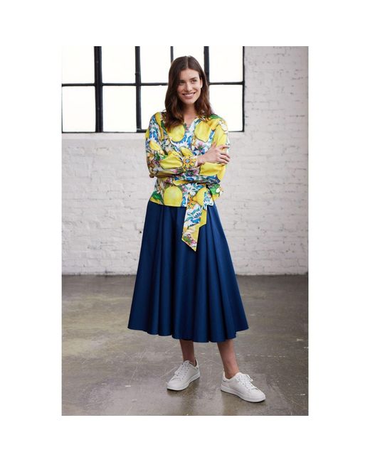 Marianna Déri Blue Pleated Cotton Sateen Skirt