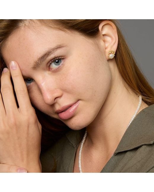 Pearls of the Orient Online Metallic Stella Cultured Freshwater Pearl Stud Earrings With Sparkle Swirl