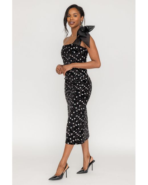 Zetaye Black Lydia Sequin One Shoulder Bow Dress