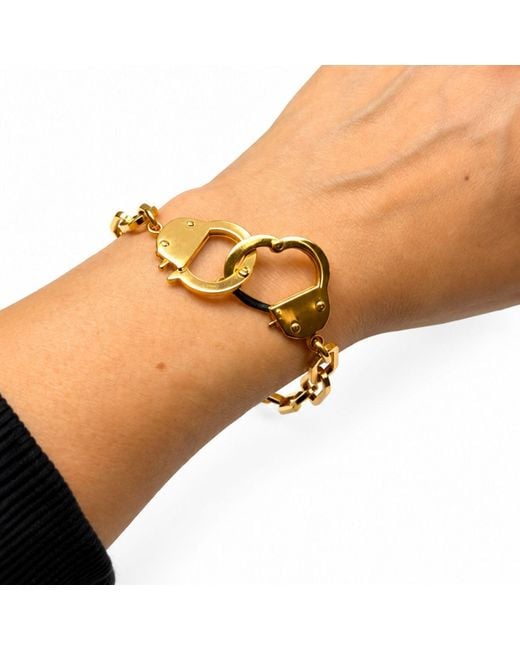 Jagged Halo Jewelry Metallic Love Bond Handcuff Chain Bracelet Stainless Steel Plating