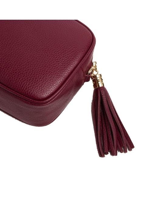 Betsy & Floss Red Verona Crossbody Burgundy Tassel Bag With Light Leopard Strap