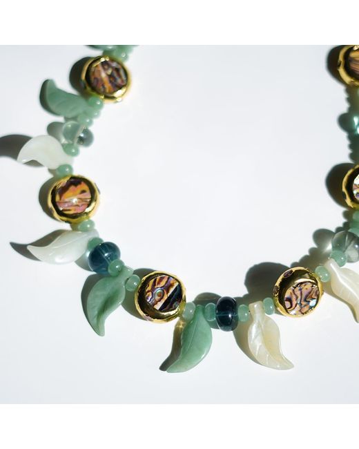 Edgar Navarro Jewelry Green Edgar Navarro Jade Leaf Necklace With Fluorite Beads & -Plated Mother Of Pearl Accents
