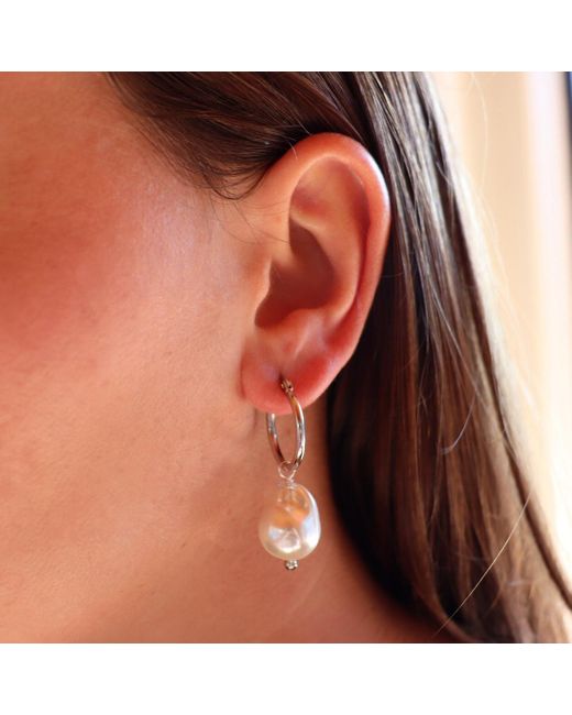 FV Jewellery White Steel Me Baroque Pearl Hoop Earrings