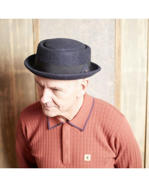 Dasmarca Hats Blue Quintin Ink Felt Oval Crown Porkpie Hat for men