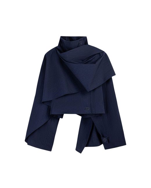 Nocturne Blue Shawl Detail Stand Collar Trench Coat