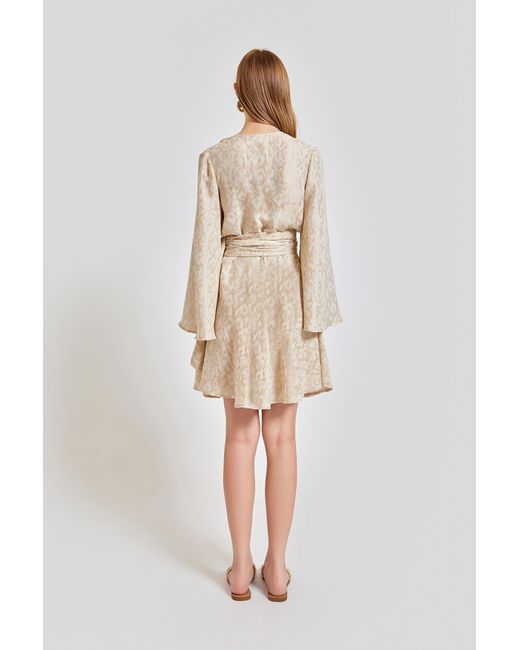 Lilamie Natural Marbella Wrap Style V Neck Mini Summer Dress