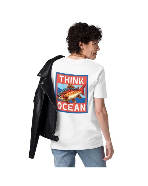 Anchor and Crew White Think Ocean Fish Pixel Art Organic Cotton T-Shirt