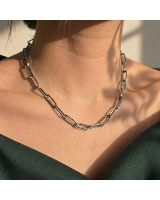 Harfi Metallic Statement Rhodium Filled Paperclip Link Necklace