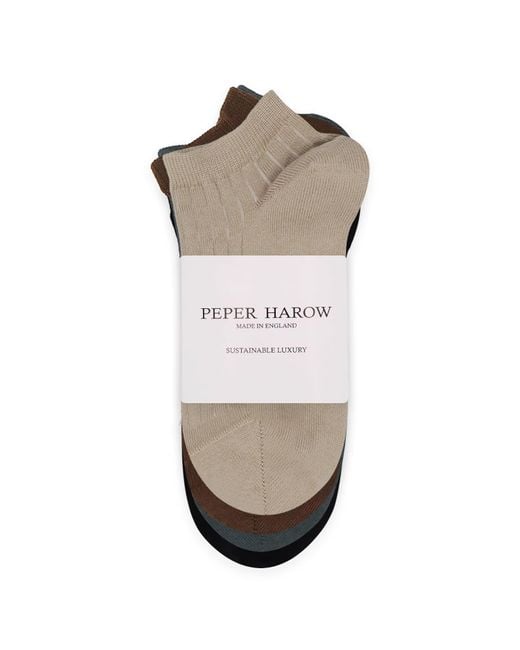 Peper Harow - Made in England Brown Four Pack Essential Trainer Socks
