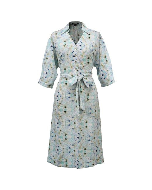 Smart and Joy Blue V Neckline Floral Print Shirt-Dress -Light