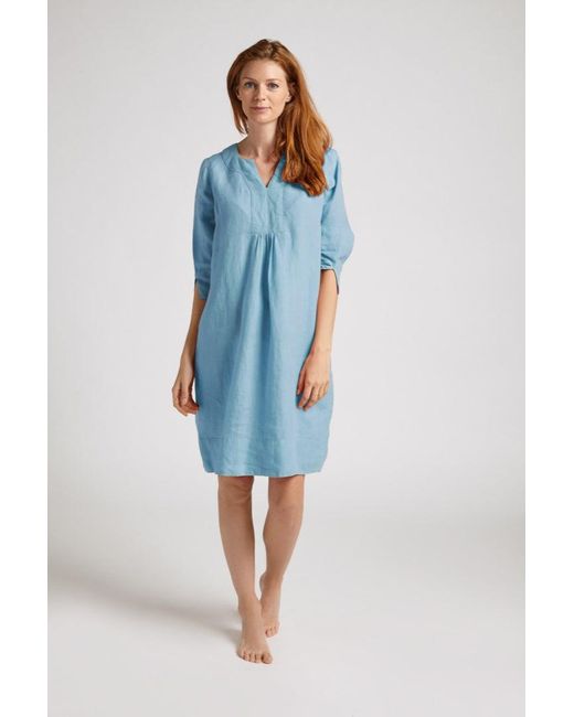 NoLoGo-chic Blue Life Style Easy Heavy Linen Tunic Dress Sky