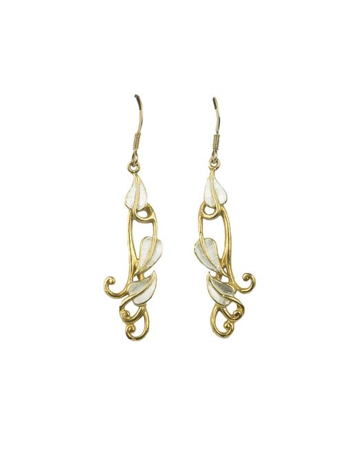 Simon Kemp Jewellers Metallic Long Leaves, William Morris Drop Earrings Eighteen Carat On Solid Sterling