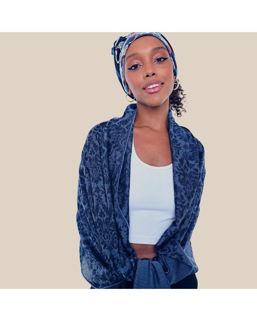 Pashmisy Blue Jacquard Royal Wrapping Shawl