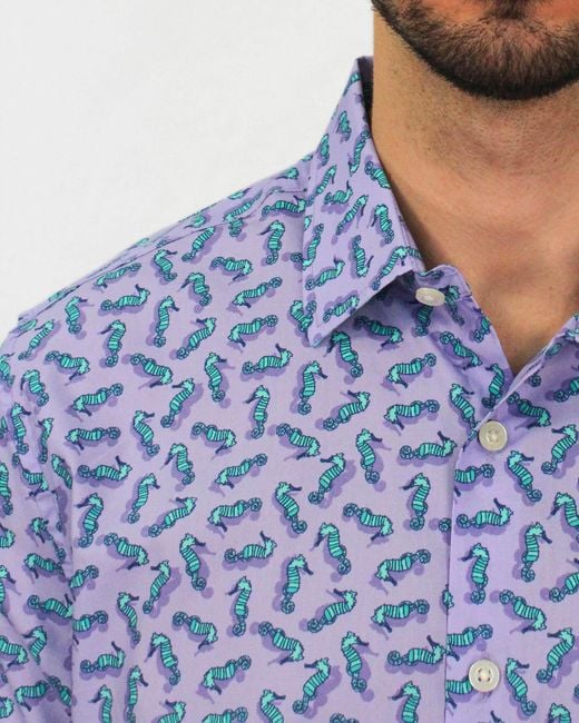 Lords of Harlech Blue Scott Swimming Seahorses Shirt for men