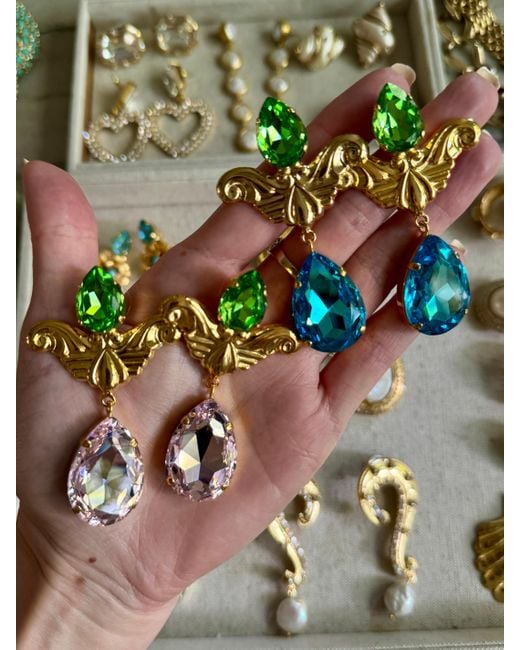 Laura Gray Green Large & Tear Drop Post Earrings