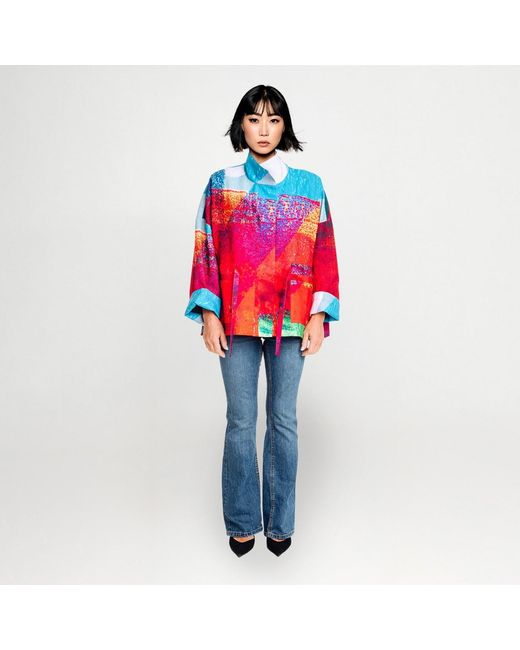 Maxjenny Red Square Boxy Jacket Print Turquise