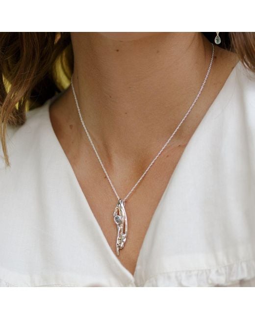 Isla Silver Metallic Handmade Flowing Topaz & Pearl Organic Pendant