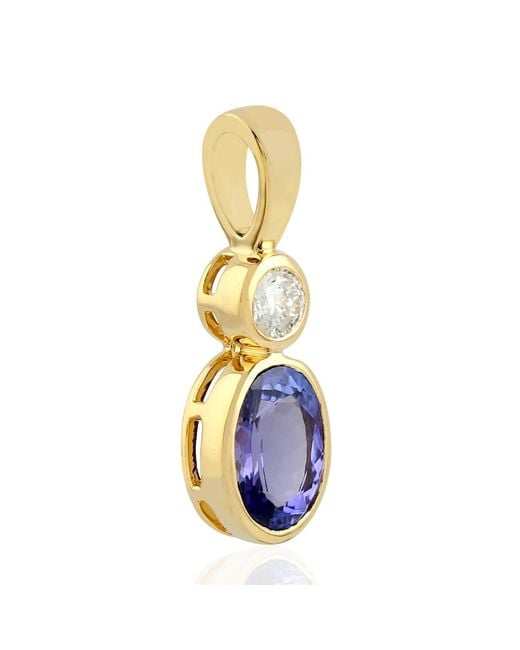 Artisan Blue 18k Yellow Gold Genuine Diamond Tanzanite Pendant Gemstone Jewelry