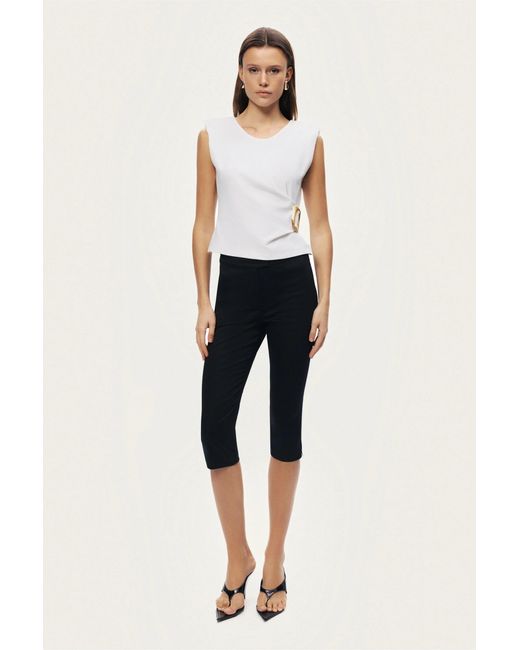 Nocturne White Sleeveless Buckle-Detail Blouse