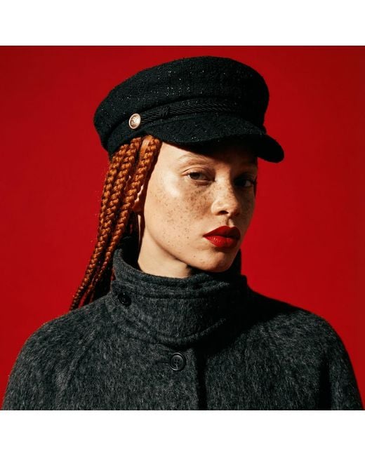 Chanel Joan Elkayam Black Braided Trim Tweed Baker Boy Hat