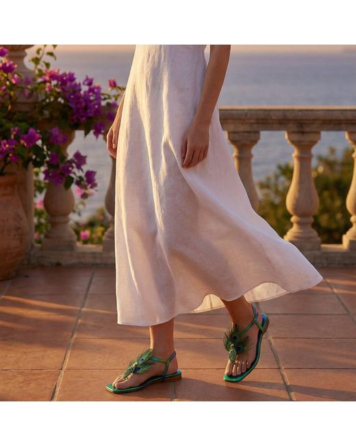 Sibylla Delphica Green Argus & Hera -Peacock Feathers Jeweled Leather Sandals
