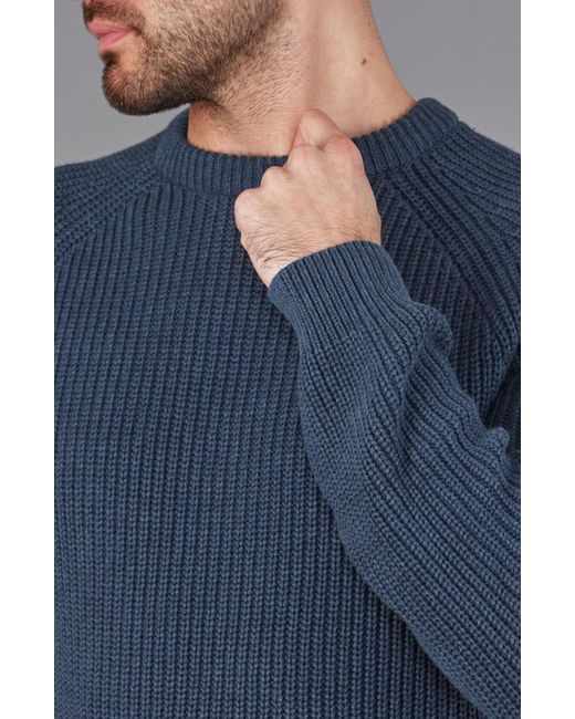 Paul James Knitwear Blue Heavyweight Cotton Fisherman Rib Knit Jumper for men