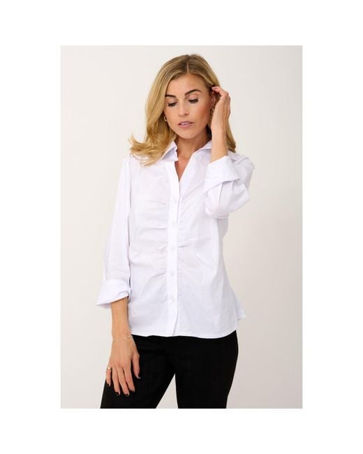 At Last White Ruched Cotton Shirt
