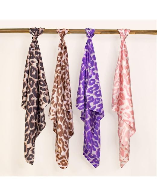 Lamberty Munich Purple Neutrals Smooth Cheetah Italian Mulberry Silk Scarf Soft