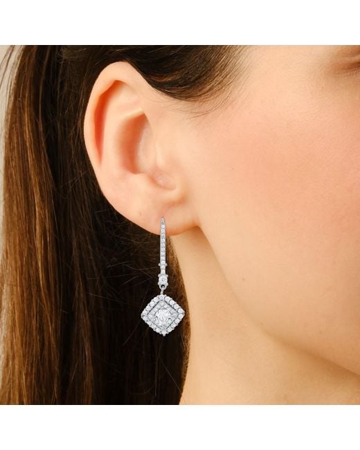 Kylie Harper White Dangling Diamond Cz Halo Leverback Earrings