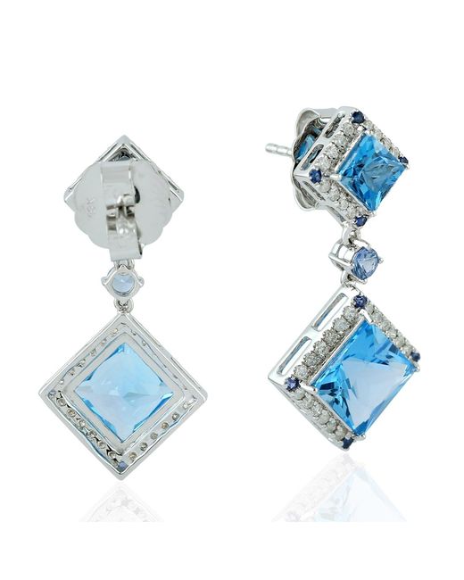 Artisan Blue Topaz, Sapphire & Diamond Drop Earrings