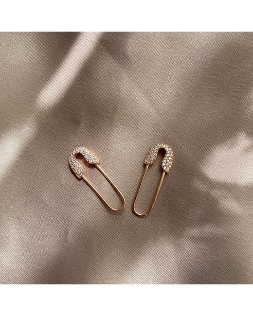Spero London Metallic Pave Safety Pin Earrings Jewelled Sterling