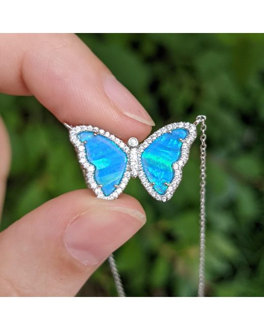 KAMARIA Blue Opal Butterfly Necklace With Stripes