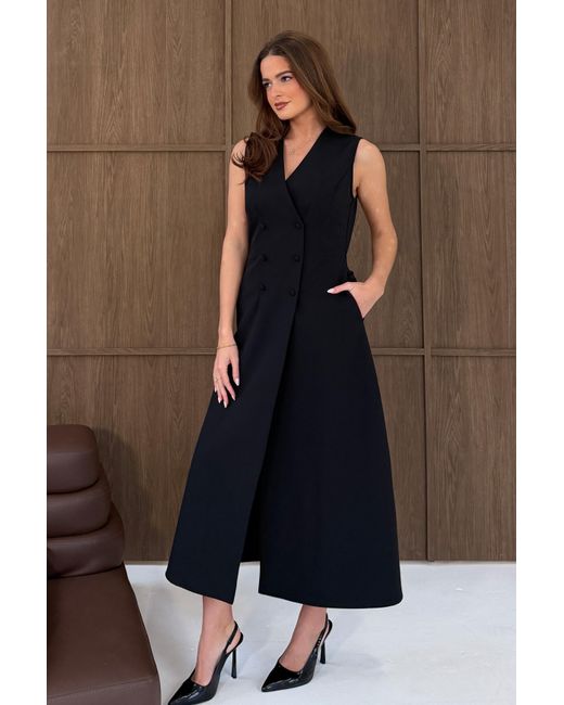 Girl In Mind Black Hazel Tailored Sleeveless Midi Dress