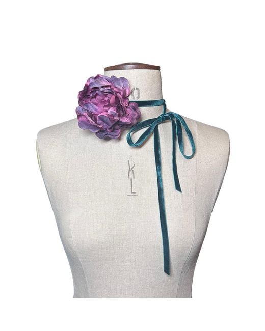 Natalia Petruch Multicolor Violetta Ribbon-Tie Statement Necklace – Faux Peony, Wear As Necklace Or Belt, Handmade