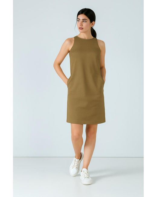 Conquista Natural Above-Knee Relaxed Tencel Jacquard Dress