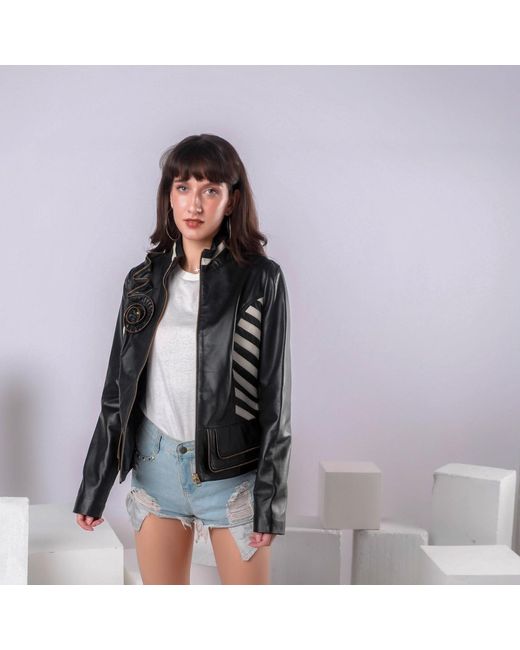 Zasta Studio Black Flower Biker Leather Jacket