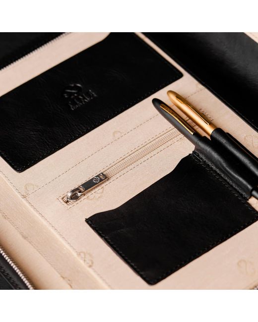 Time Resistance Black Leather Documents Folder Organizer