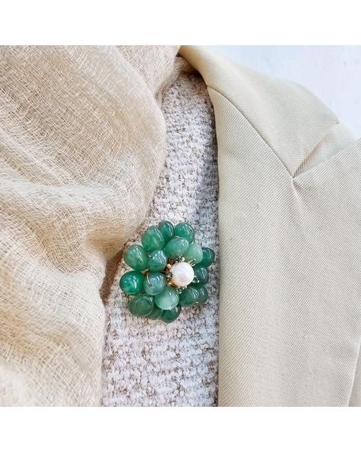 Farra Green Handcrafted Flower Shaped Aventurine Brooch