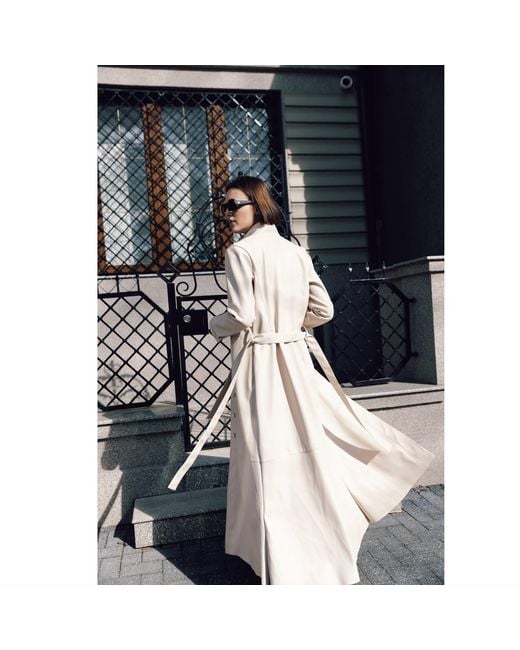 Julia Allert Natural Neutrals Long Button-Up Eco-Leather Trench Ecru