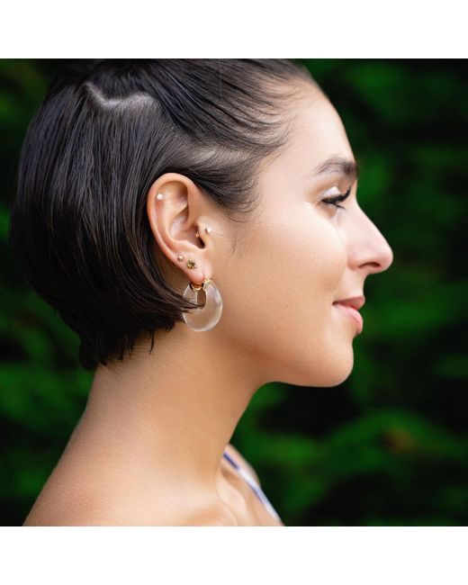 Gold & Honey Metallic Clear Chunky Graduated Lucite Hoop Earrings