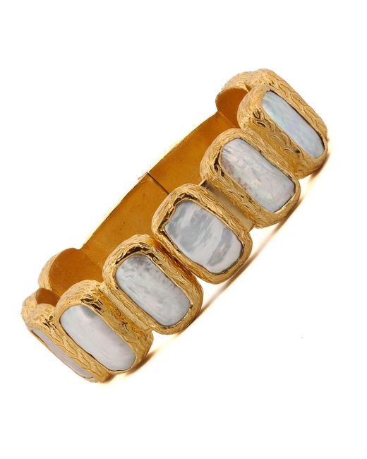 Ebru Jewelry Brown Golden Aura Elegant Pearl Stone Cuff Bracelet
