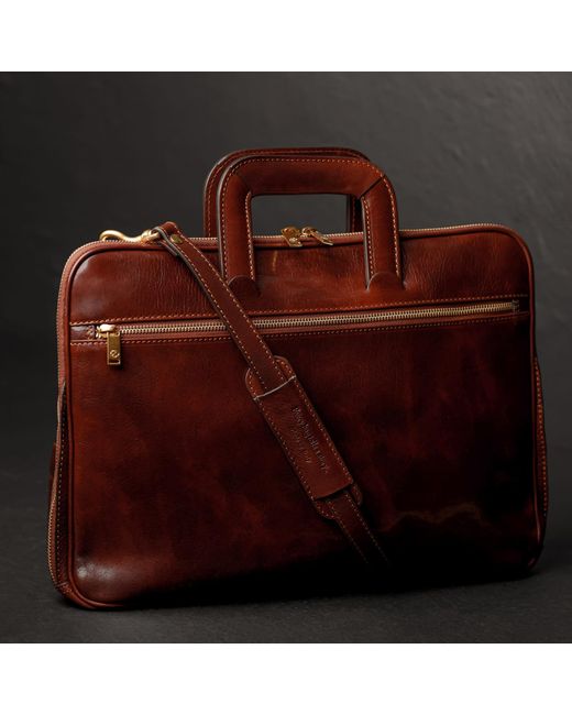 Time Resistance Brown Leather Briefcase Laptop Bag