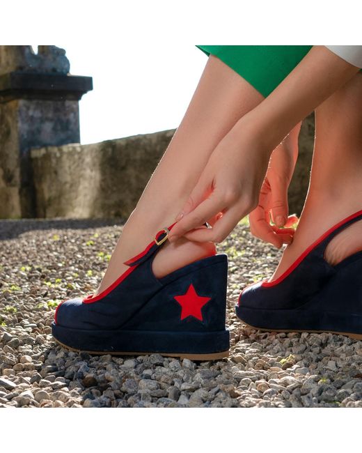 Rosamund Muir London Blue Davinia & Suede With Star Wedges