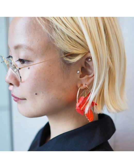 Nana Watanabe Red Joy Little Bird Embroidery Earrings