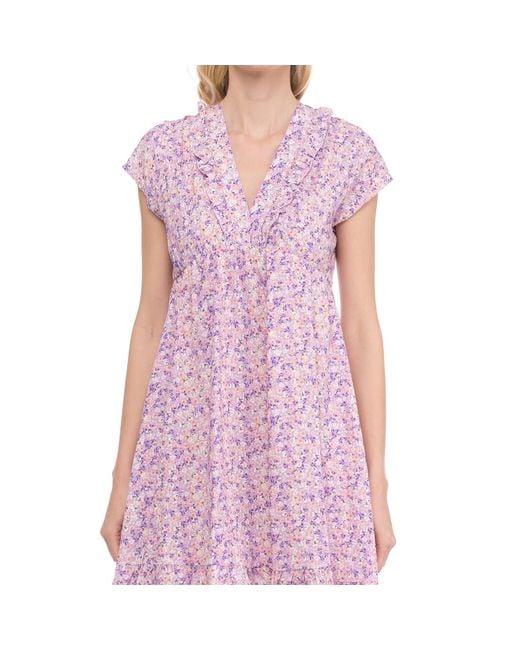 Tantra Spain Sl Purple Short Floral Print Dress With Ruffle Detail, Open Back