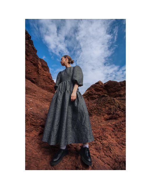 KAROLINA OZOLINSIUTE Gray Luna Dark Maxi Dress With Sleeves