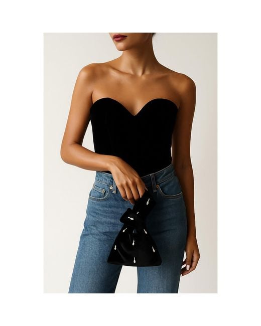2KStyle Black Vallen Beads And Pearls Hand-Embellished Velvet Mini Wristlet Pouch