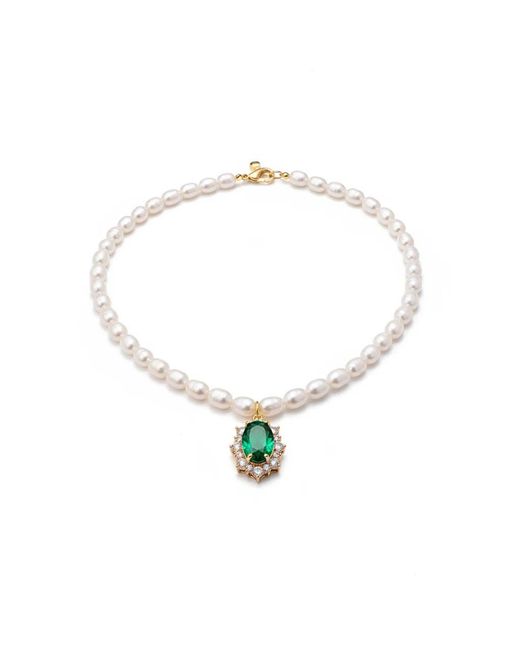 Angel Barocco Metallic Seeds Pearl Choker Necklace With Crystal Pendant